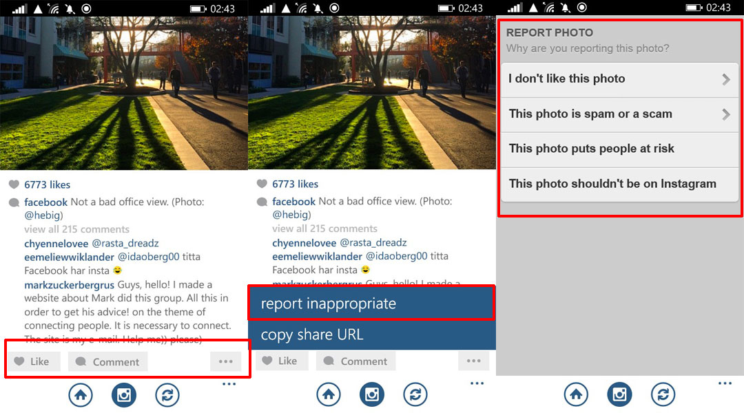 meaning of report on instagram