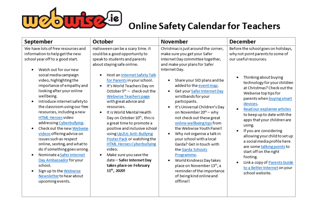 online safety calendar 2019 2020 online year calendars