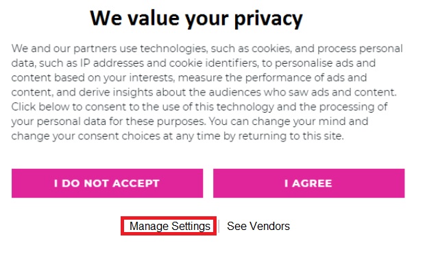 Manage settings cookies