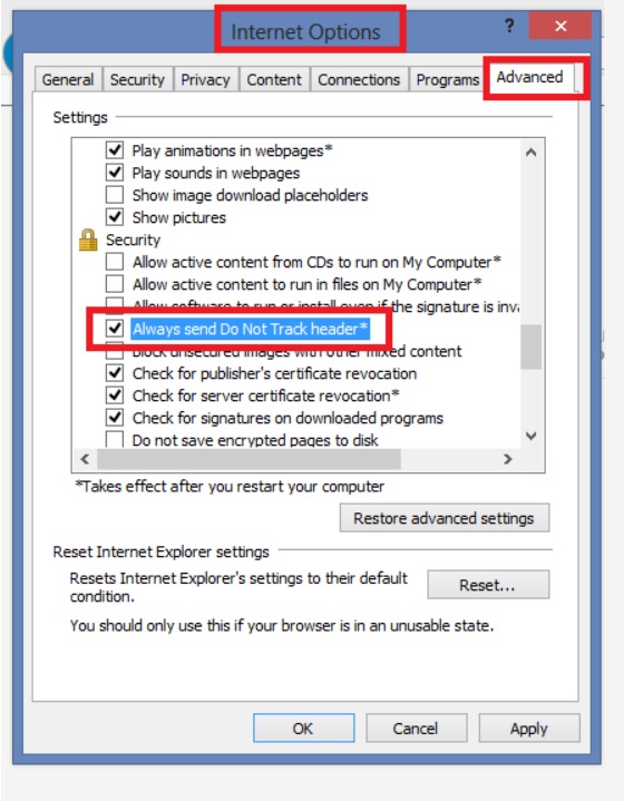 internet options settings